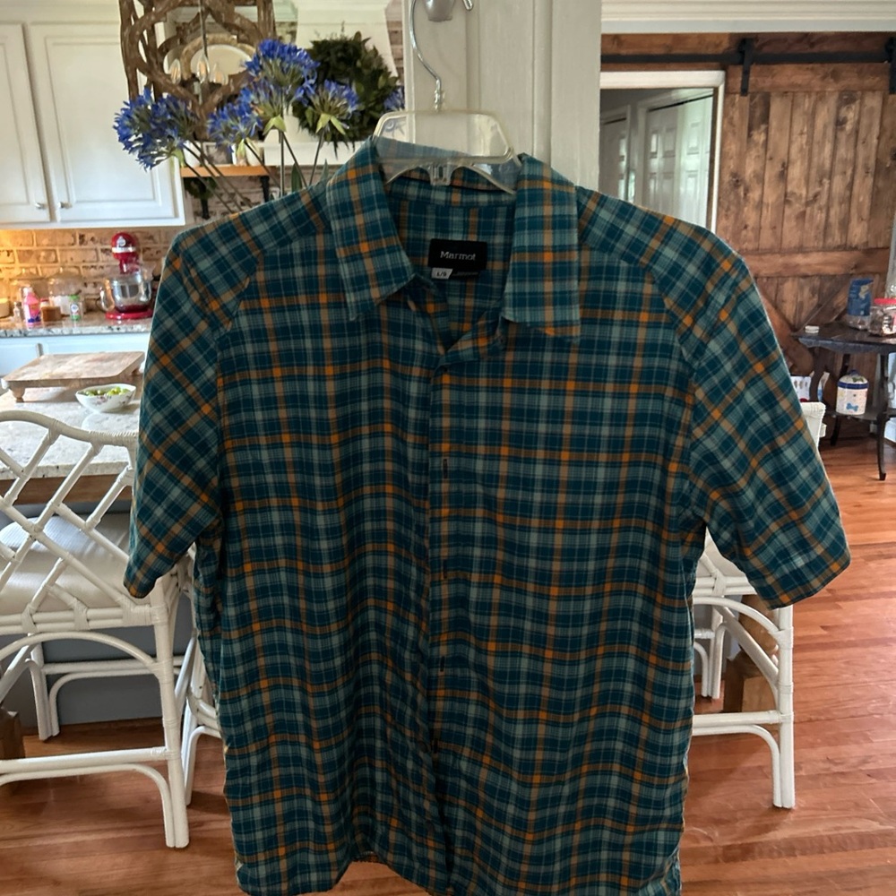 Mermot Men's Casual Plaid Shirt - Teal and Mustard